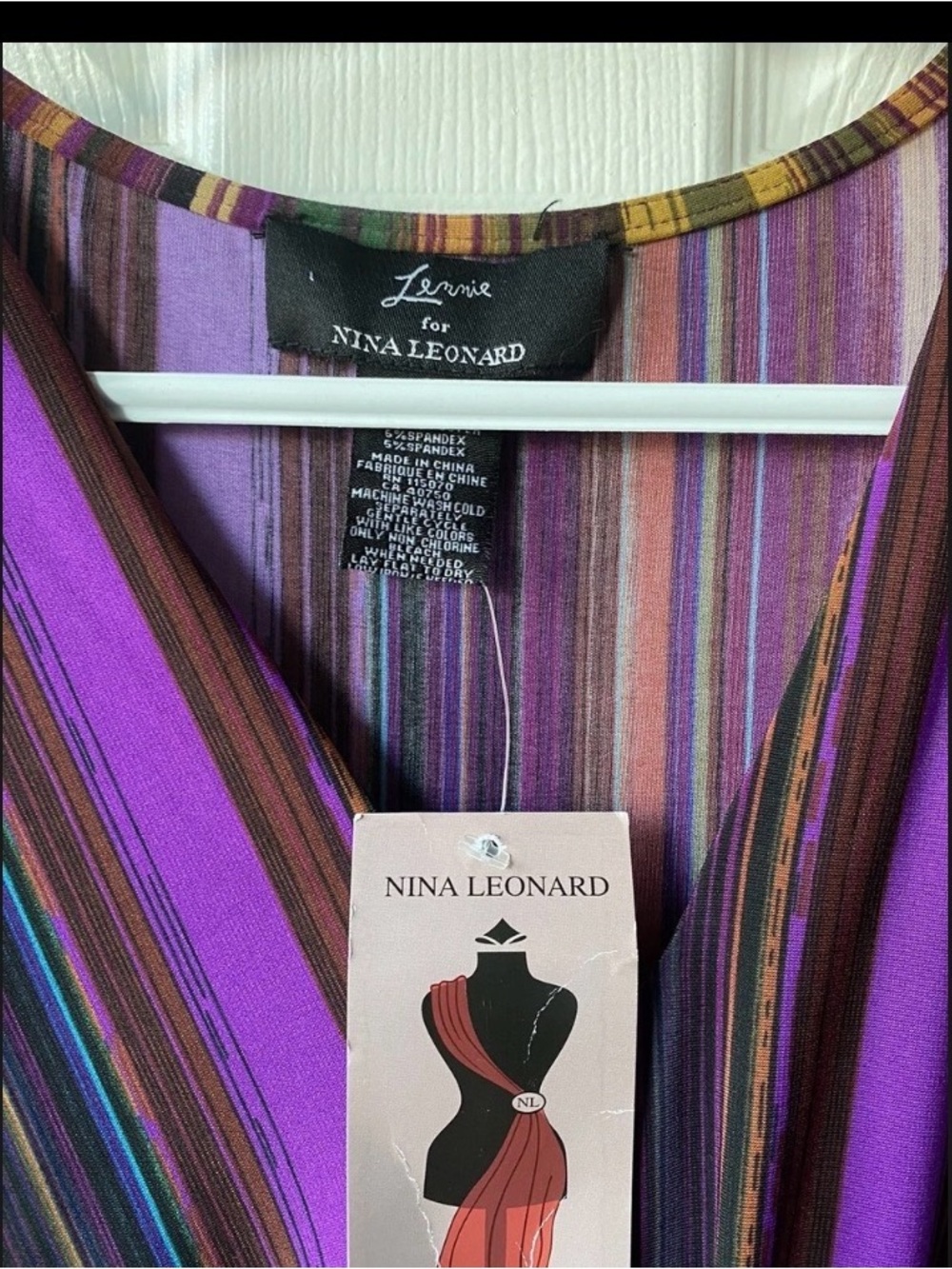 Nina Leonard 1980 s Purple and Gold Striped Long Sleeve Dress